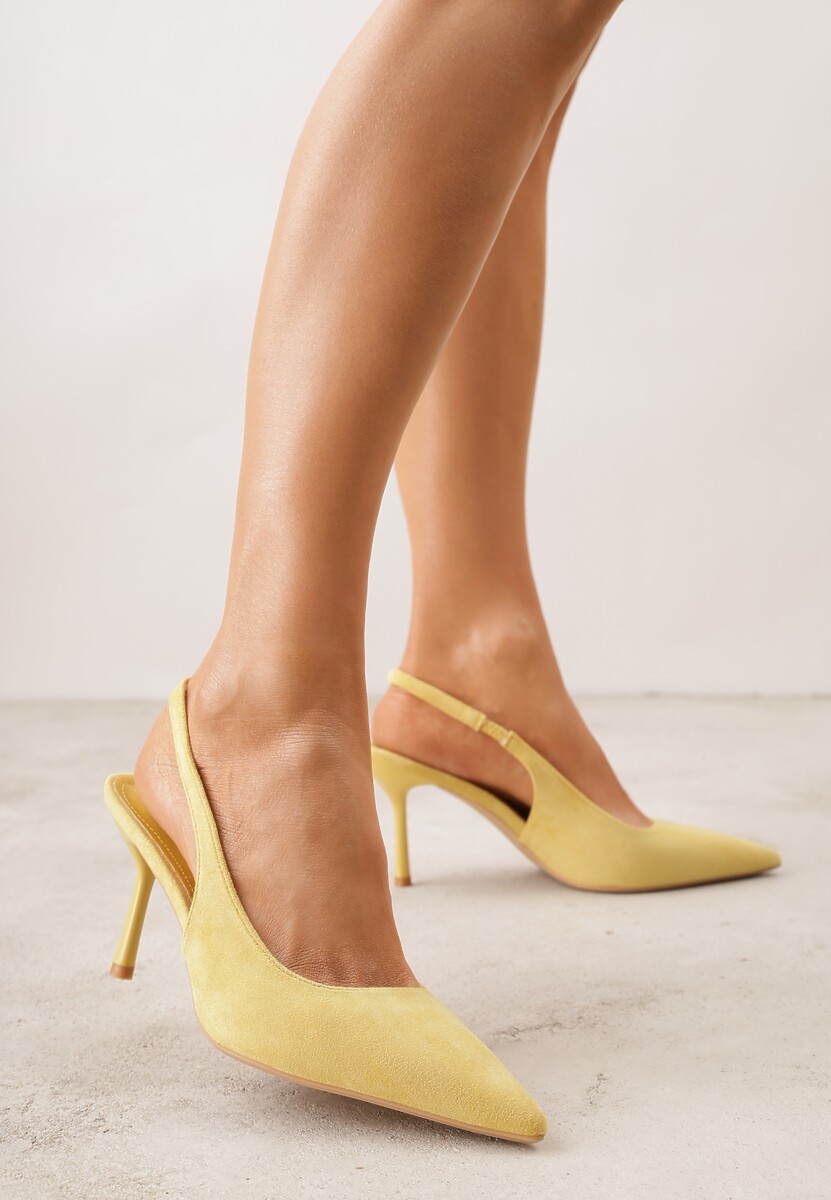 Żółte Sandały Slingback na Szpilce z Imitacji Zamszu Carilona 1