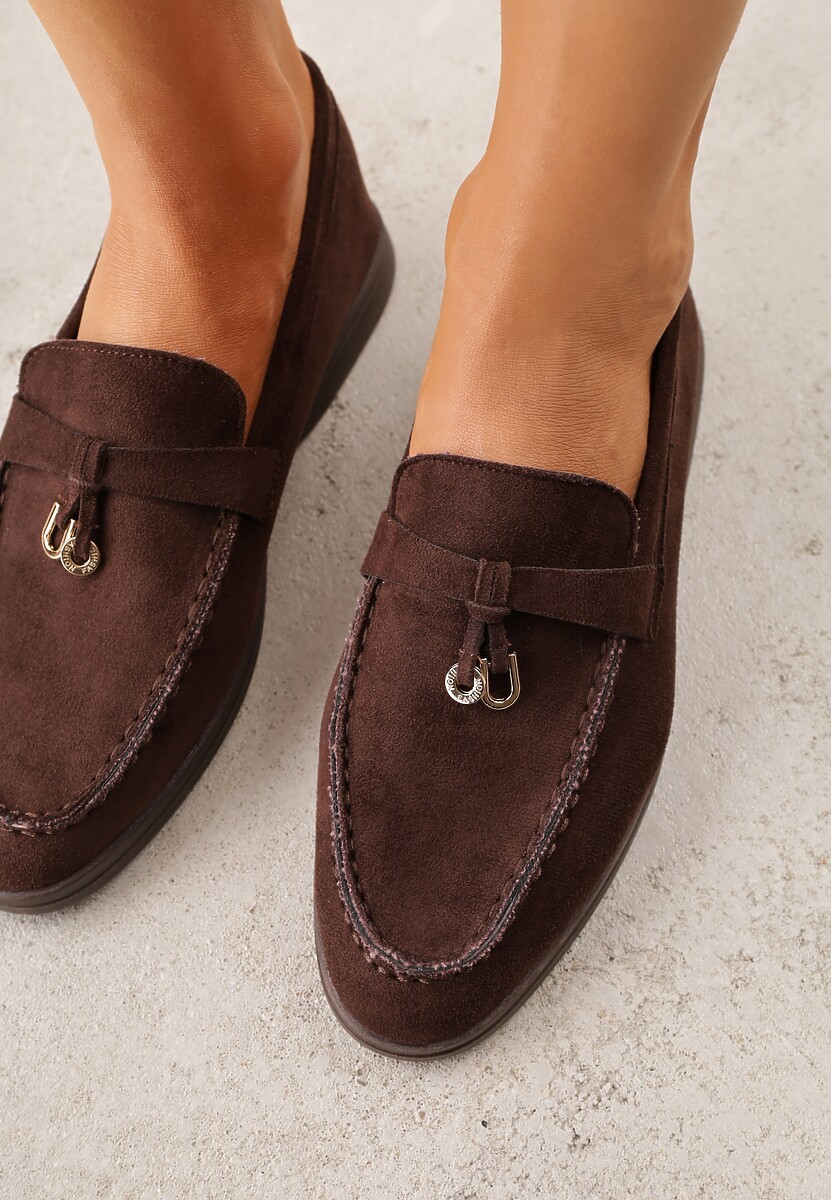 Brązowe Mokasyny z Ekozamszu Zdobione Metaliczną Zawieszką Ralselia 3