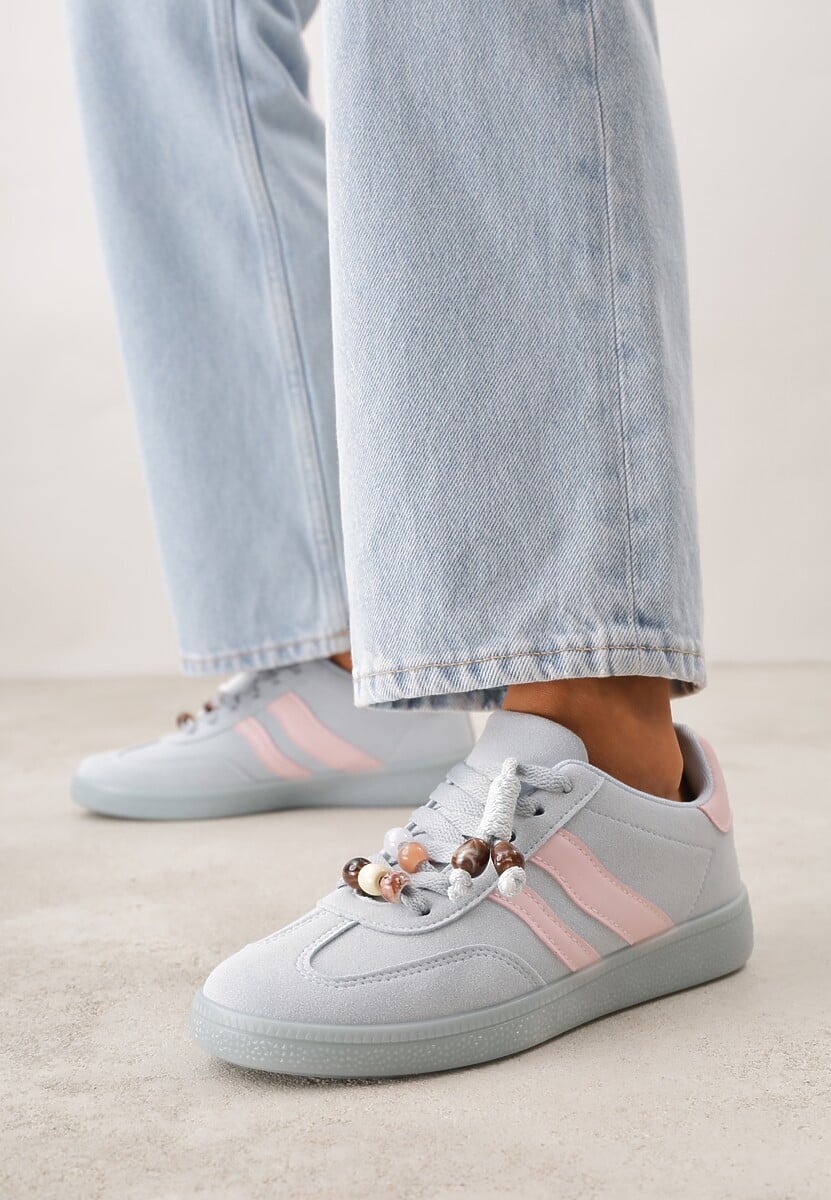 Niebieskie Sneakersy Typu Tenisówki Ozdobione Koralikami Daemeli 2