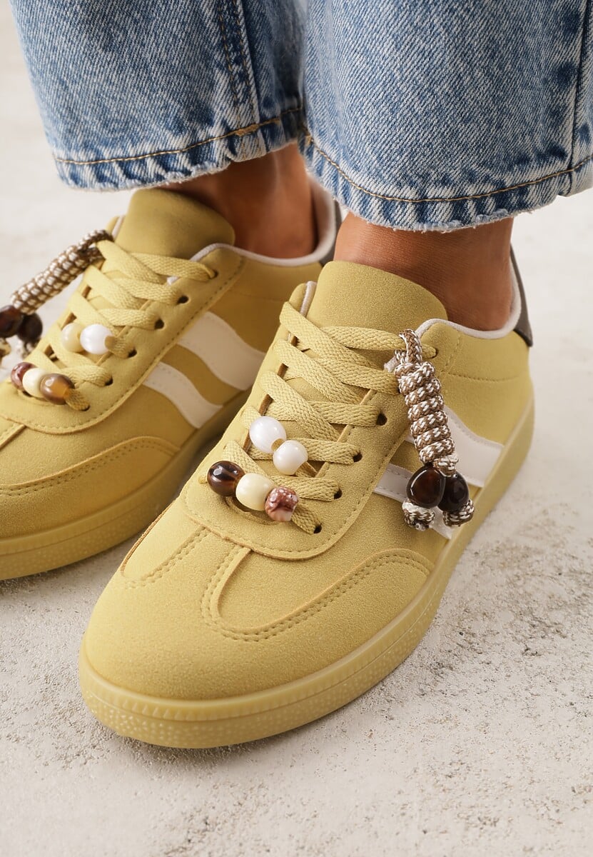 Żółte Sneakersy Typu Tenisówki Ozdobione Koralikami Daemeli 3