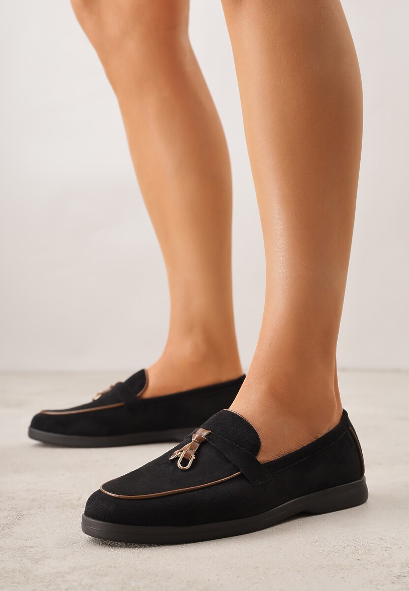 Czarne Mokasyny z Imitacji Zamszu z Zawieszką na Nosku Theophitos 2