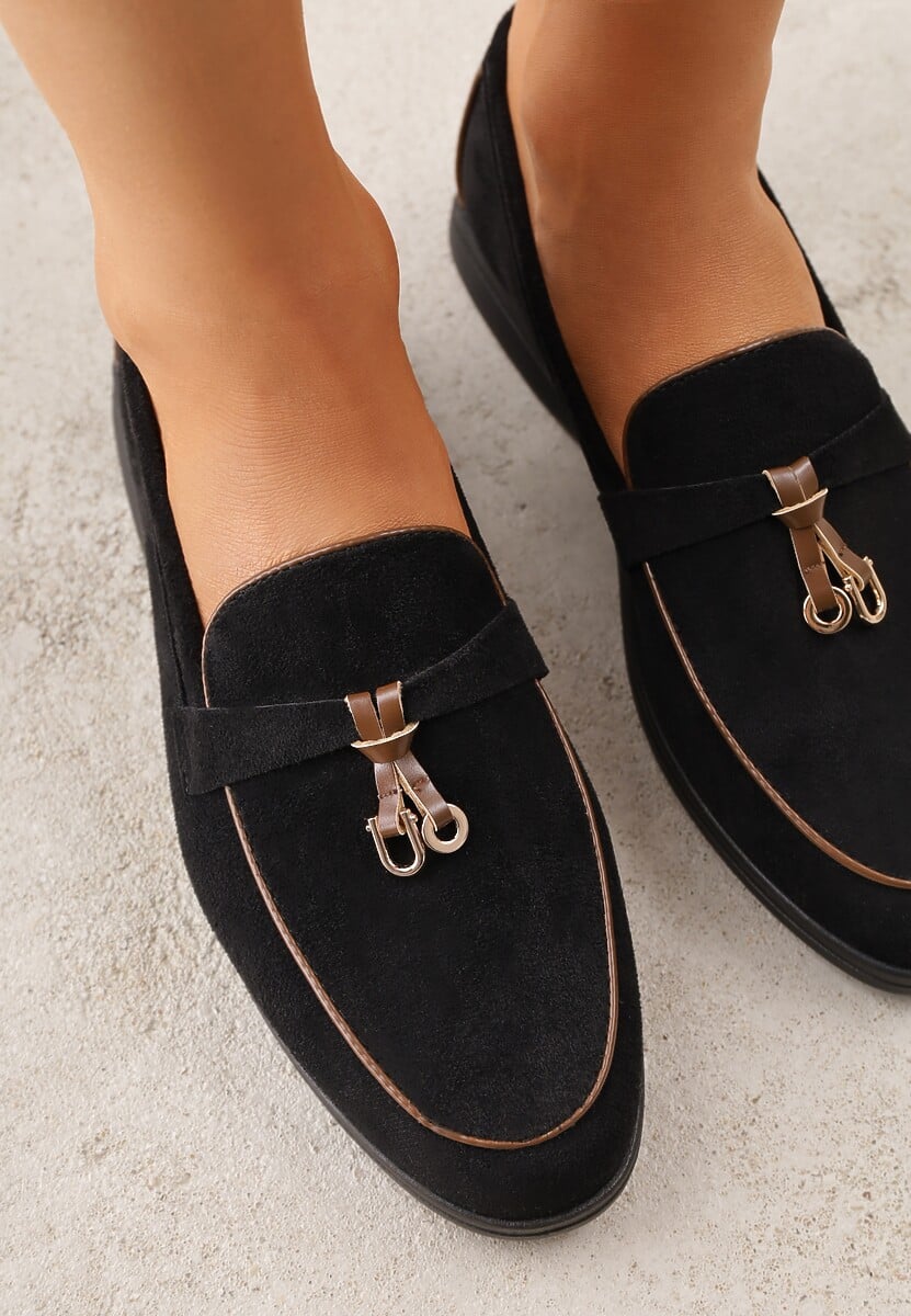 Czarne Mokasyny z Imitacji Zamszu z Zawieszką na Nosku Theophitos 3