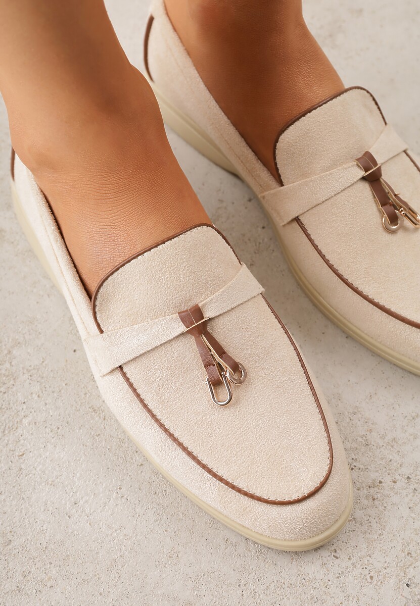 Beżowe Mokasyny z Imitacji Zamszu z Zawieszką na Nosku Theophitos 3