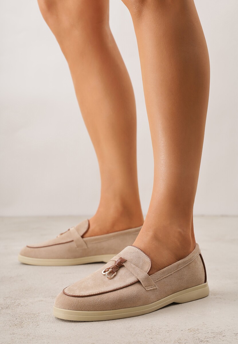 Ciemnobeżowe Mokasyny z Imitacji Zamszu z Zawieszką na Nosku Theophitos 2