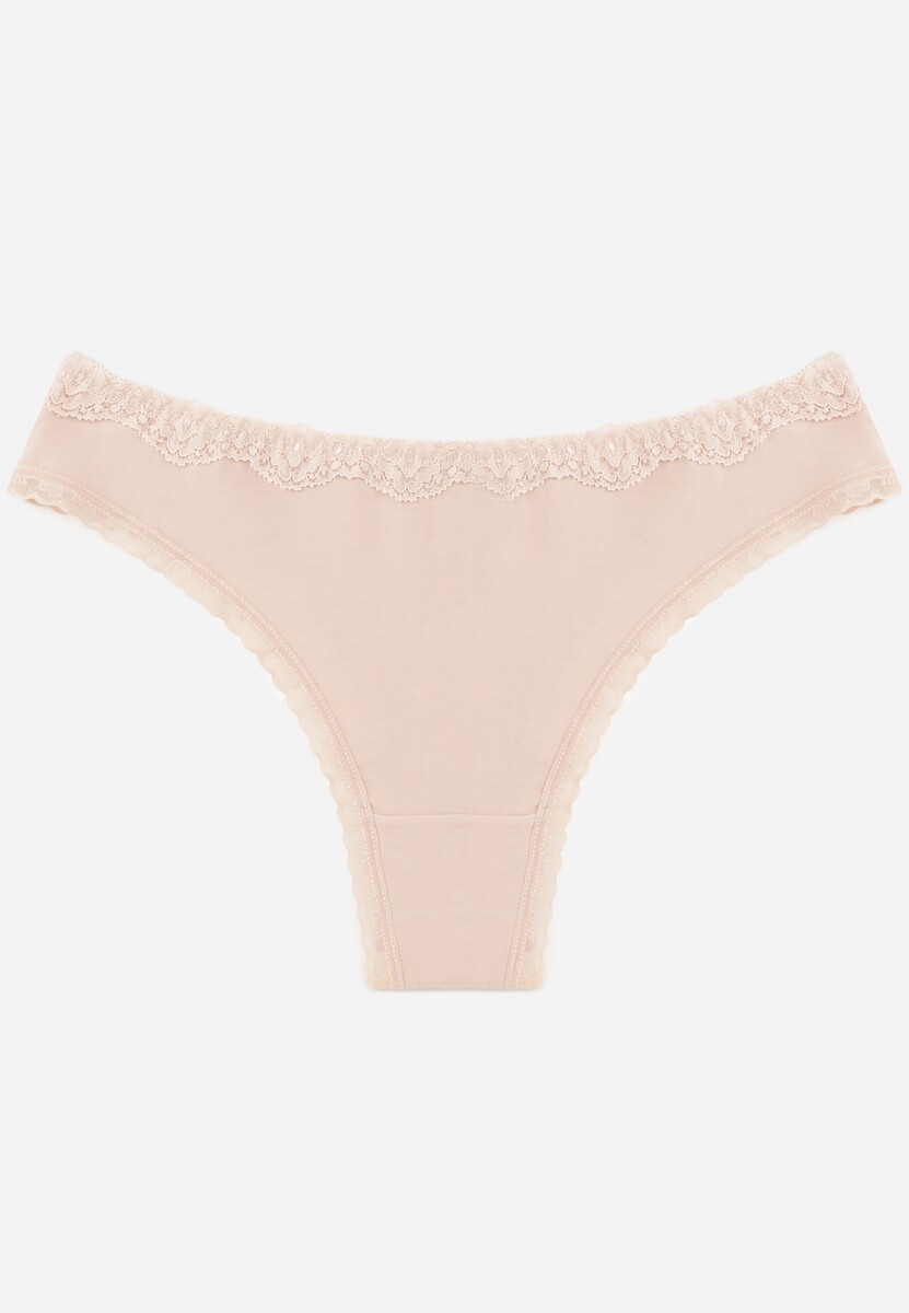 Beżowe Majtki Stringi z Bawełną z Koronką Aethimilia 1