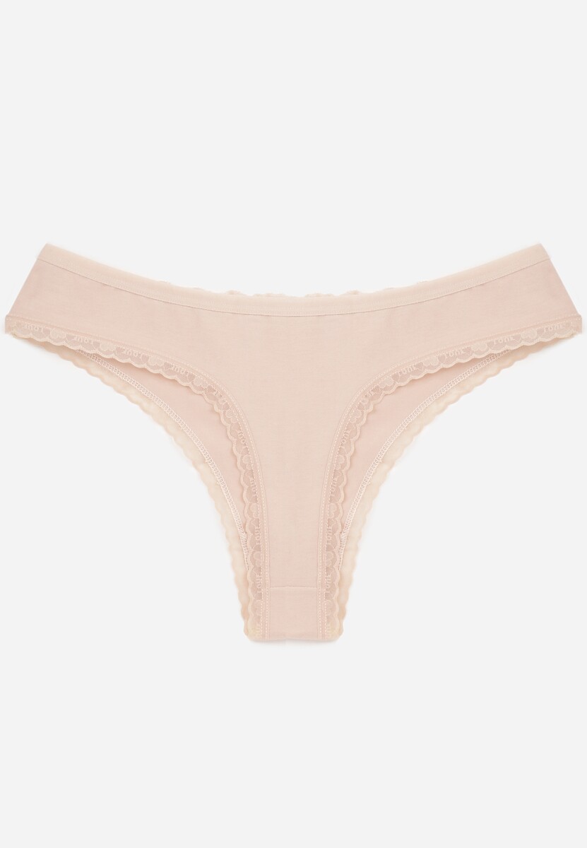 Beżowe Majtki Stringi z Bawełną z Koronką Aethimilia 2