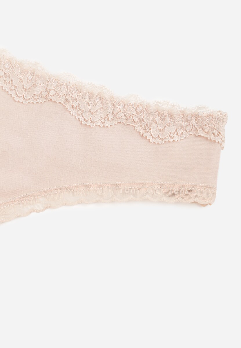 Beżowe Majtki Stringi z Bawełną z Koronką Aethimilia 3