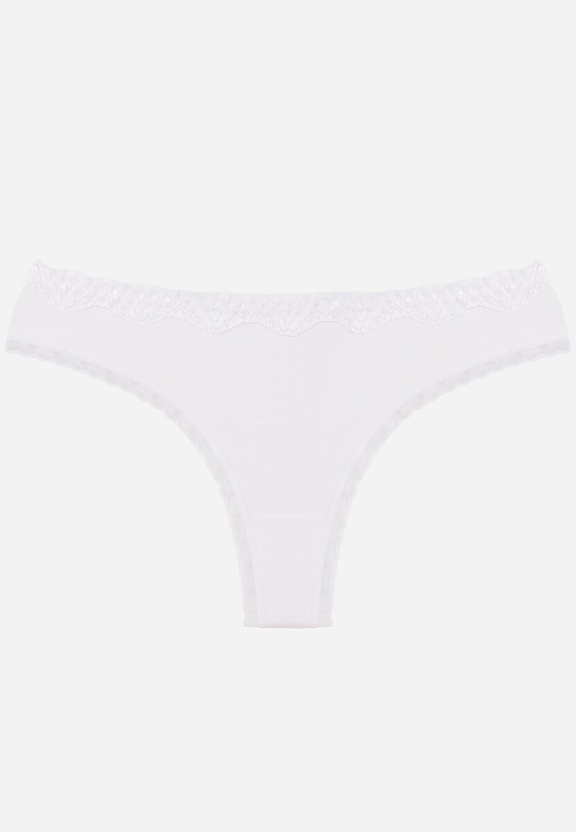 Białe Majtki Stringi z Bawełną z Koronką Aethimilia 1