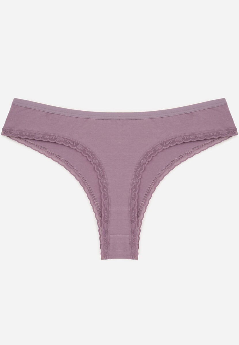Fioletowe Majtki Stringi z Bawełną z Koronką Aethimilia 2