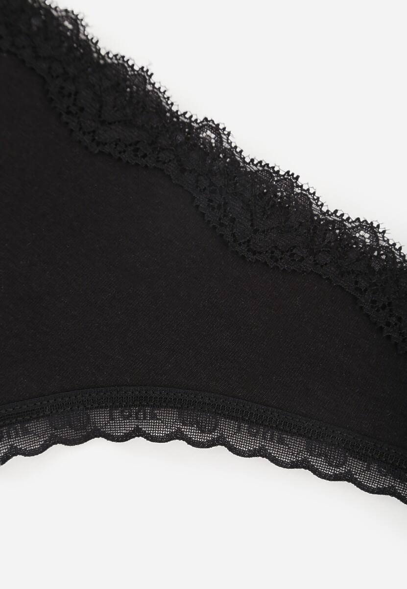 Czarne Majtki Stringi z Bawełną z Koronką Aethimilia 3