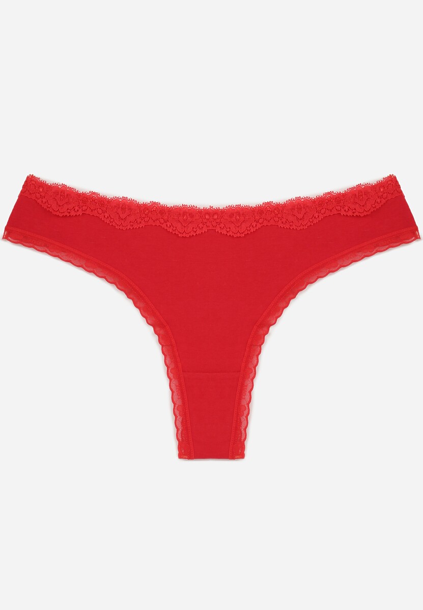 Czerwone Majtki Stringi z Bawełną z Koronką Aethimilia 1