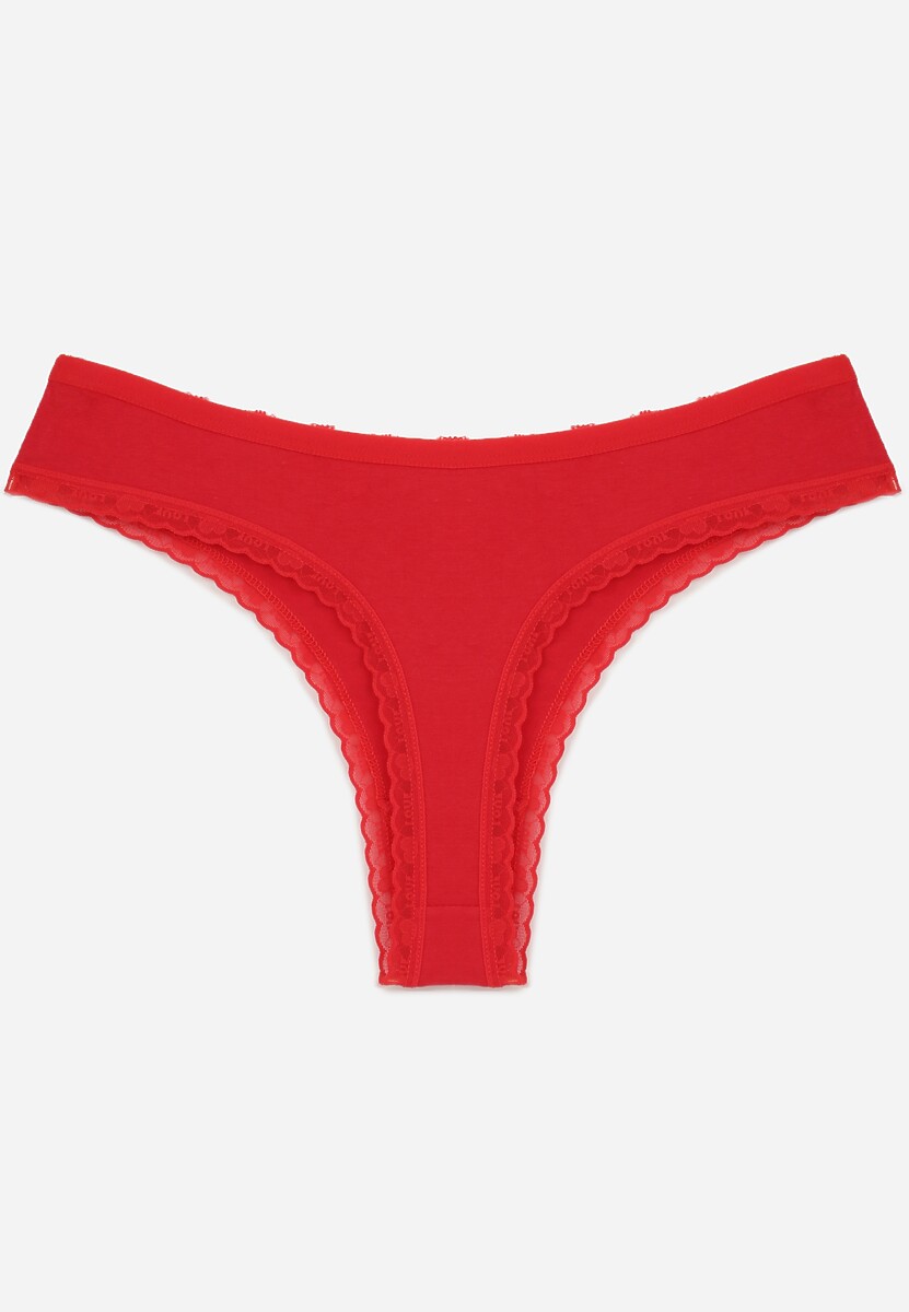 Czerwone Majtki Stringi z Bawełną z Koronką Aethimilia 2