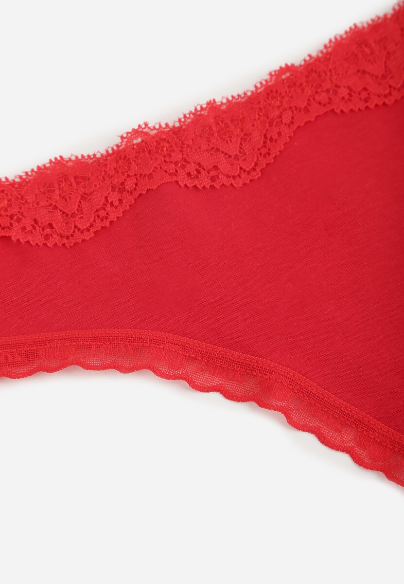 Czerwone Majtki Stringi z Bawełną z Koronką Aethimilia 3
