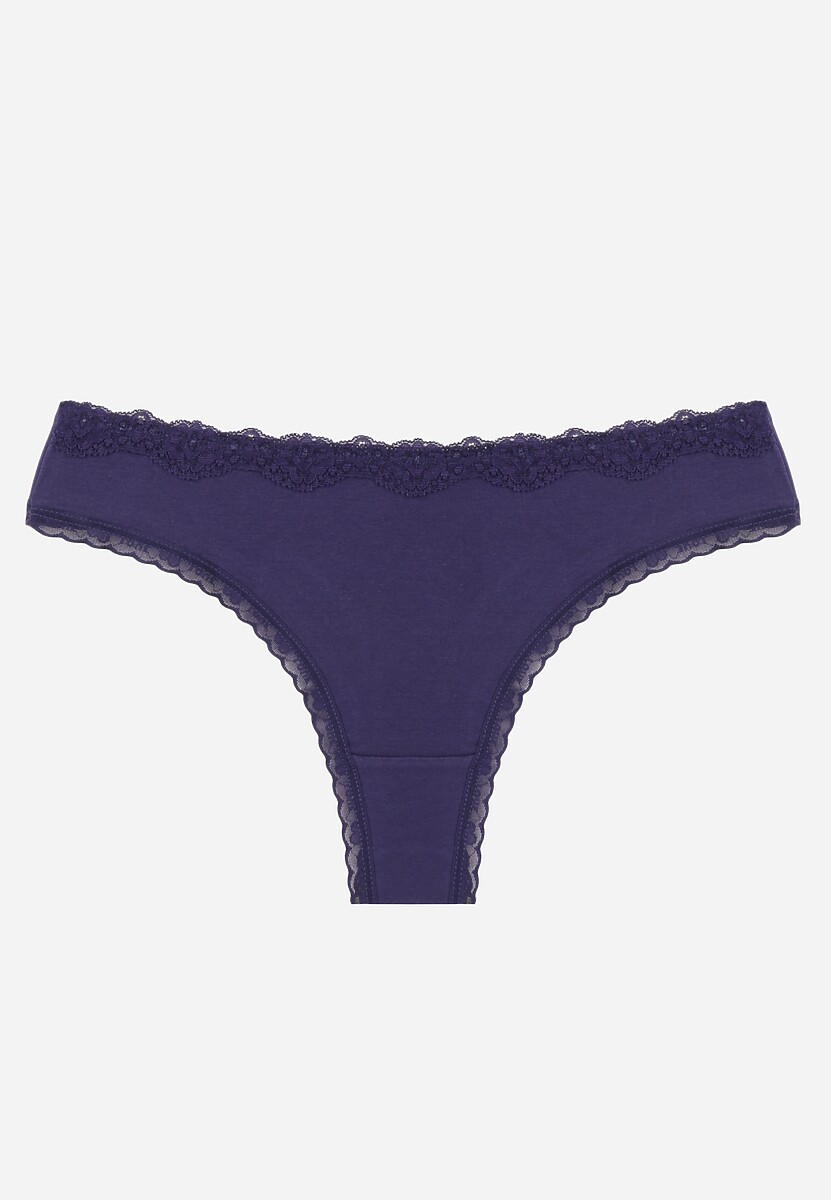 Granatowe Majtki Stringi z Bawełną z Koronką Aethimilia 1
