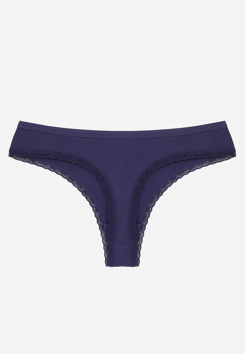 Granatowe Majtki Stringi z Bawełną z Koronką Aethimilia 2