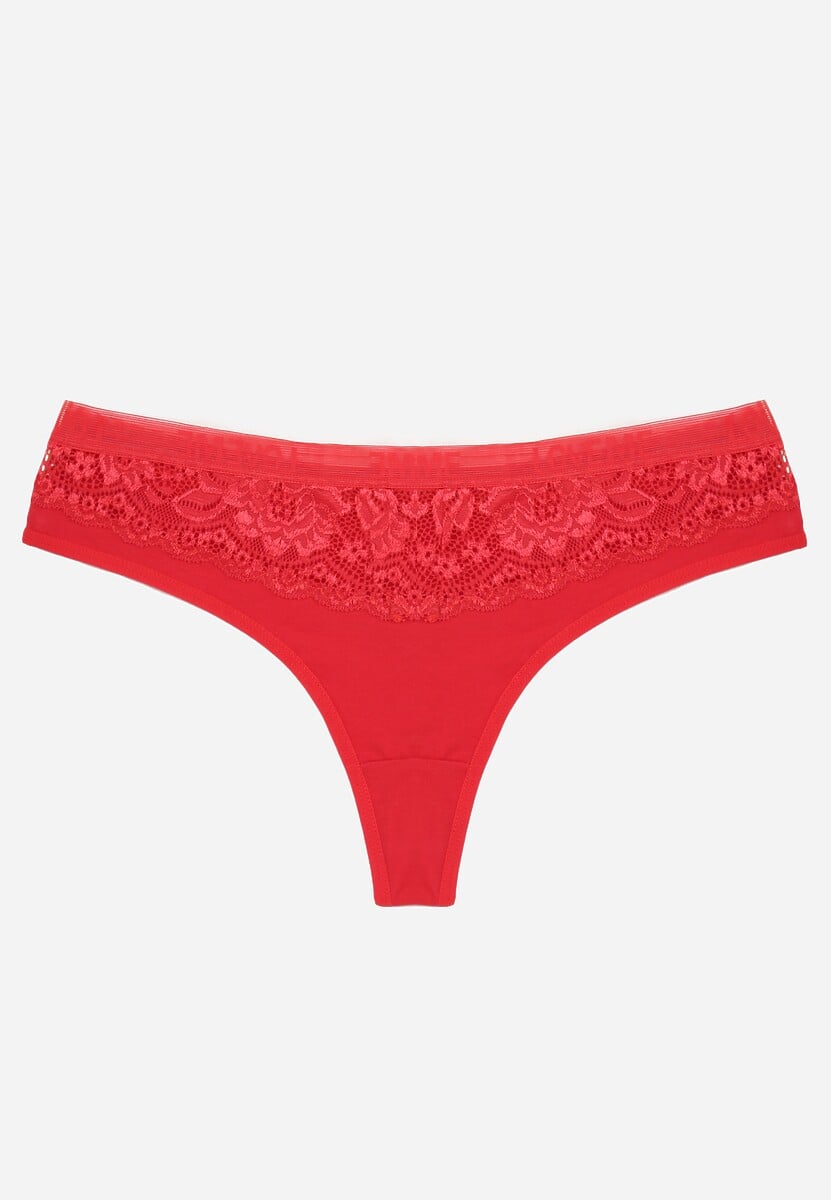 Czerwone Majtki Typu Stringi z Bawełną i Koronką Zeliche 1