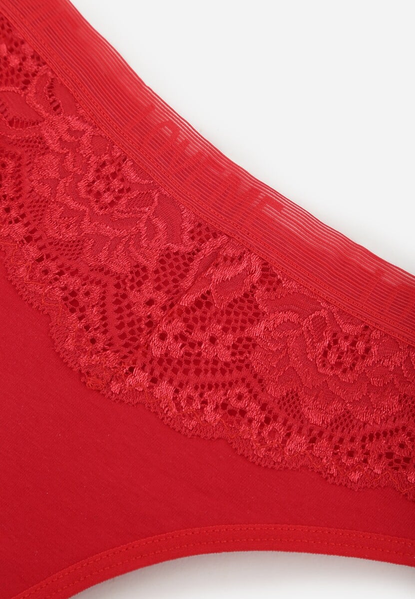 Czerwone Majtki Typu Stringi z Bawełną i Koronką Zeliche 3