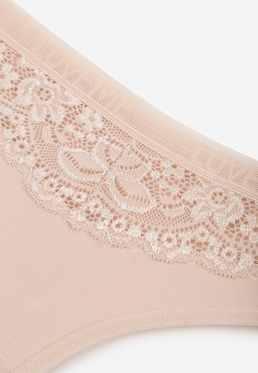 Beżowe Majtki Typu Stringi z Bawełną i Koronką Zeliche 3