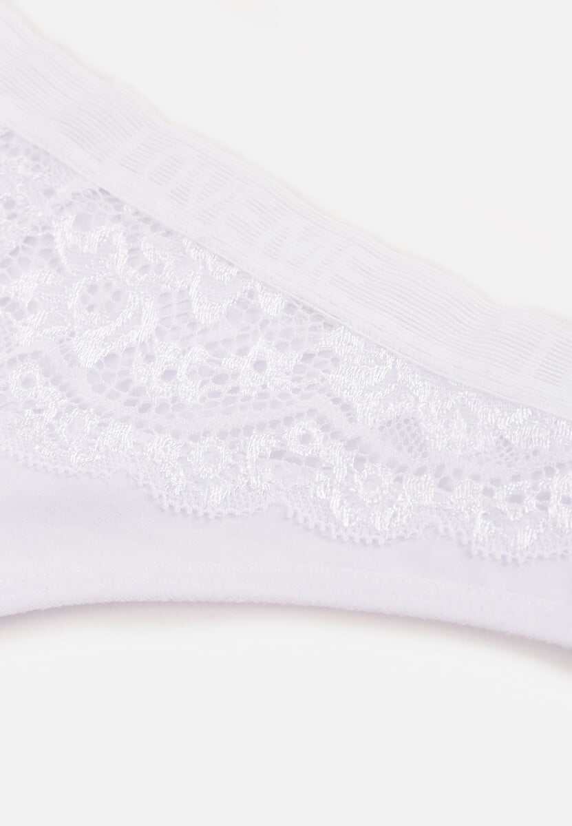Białe Majtki Typu Stringi z Bawełną i Koronką Zeliche 3