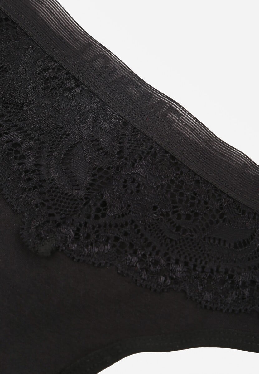 Czarne Majtki Typu Stringi z Bawełną i Koronką Zeliche 3