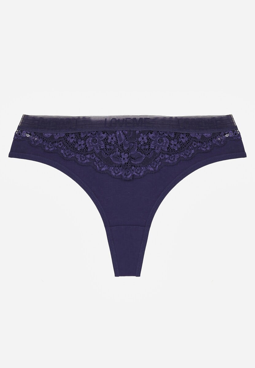 Granatowe Majtki Typu Stringi z Bawełną i Koronką Zeliche 1