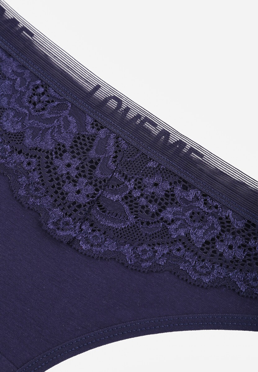 Granatowe Majtki Typu Stringi z Bawełną i Koronką Zeliche 3