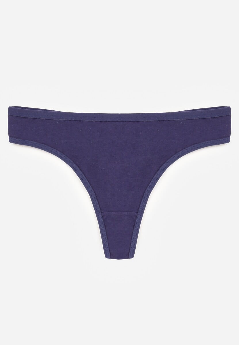 Granatowe Gładkie Majtki Stringi z Bawełną Chrysile 1