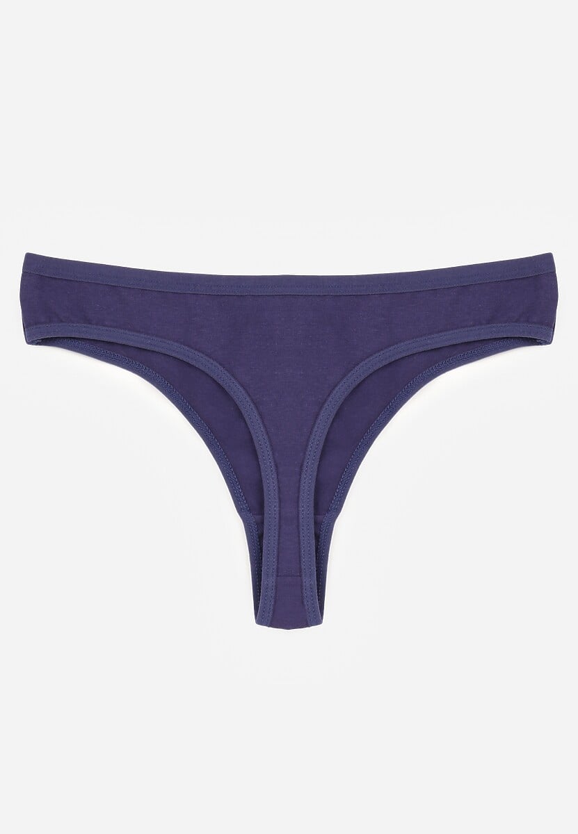 Granatowe Gładkie Majtki Stringi z Bawełną Chrysile 2