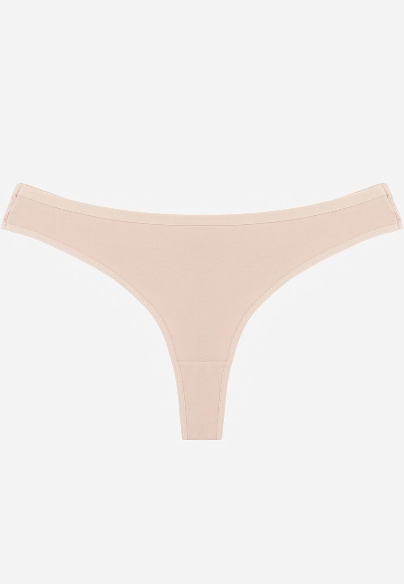 Beżowe Gładkie Majtki Stringi z Bawełną Chrysile 1