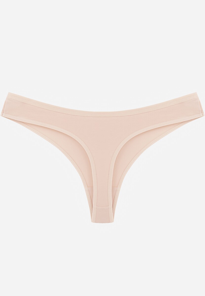 Beżowe Gładkie Majtki Stringi z Bawełną Chrysile 2
