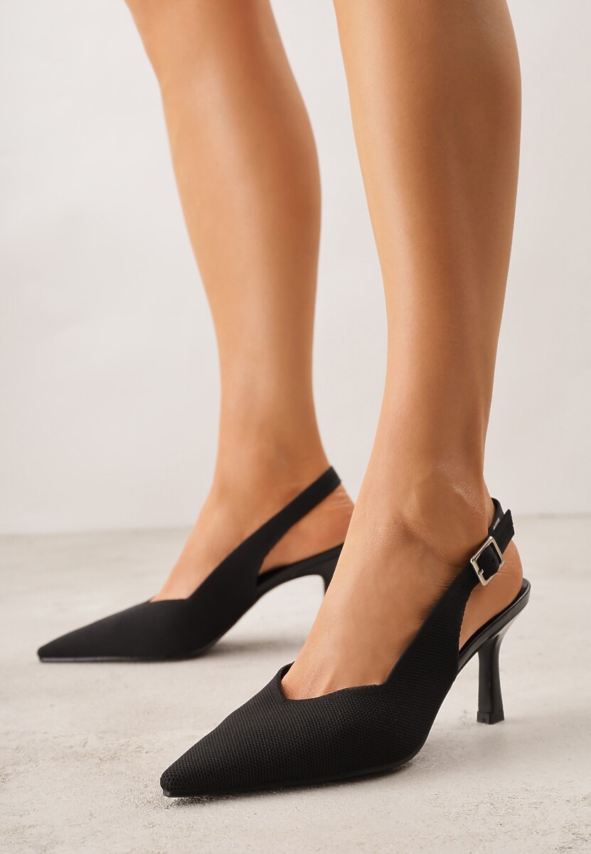 Czarne Plecione Sandały na Szpilce Savapheme 1