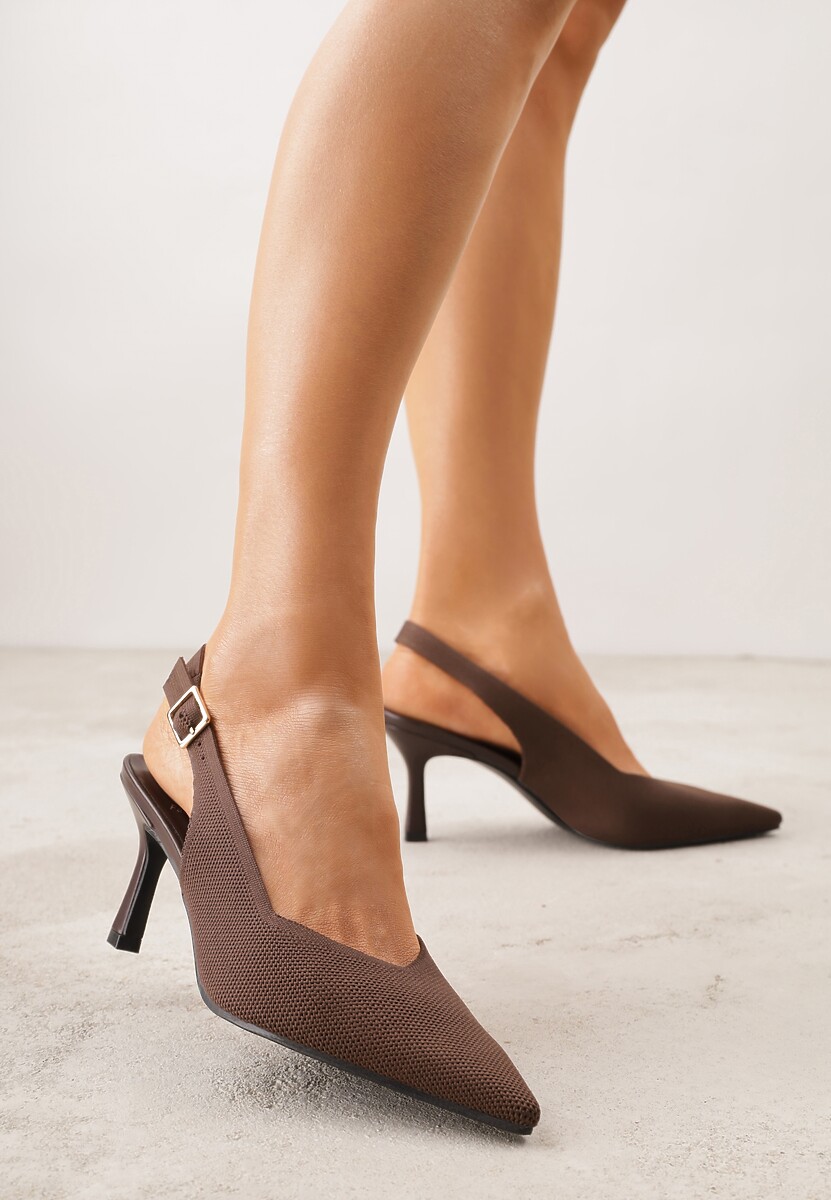 Brązowe Plecione Sandały na Szpilce Savapheme 2