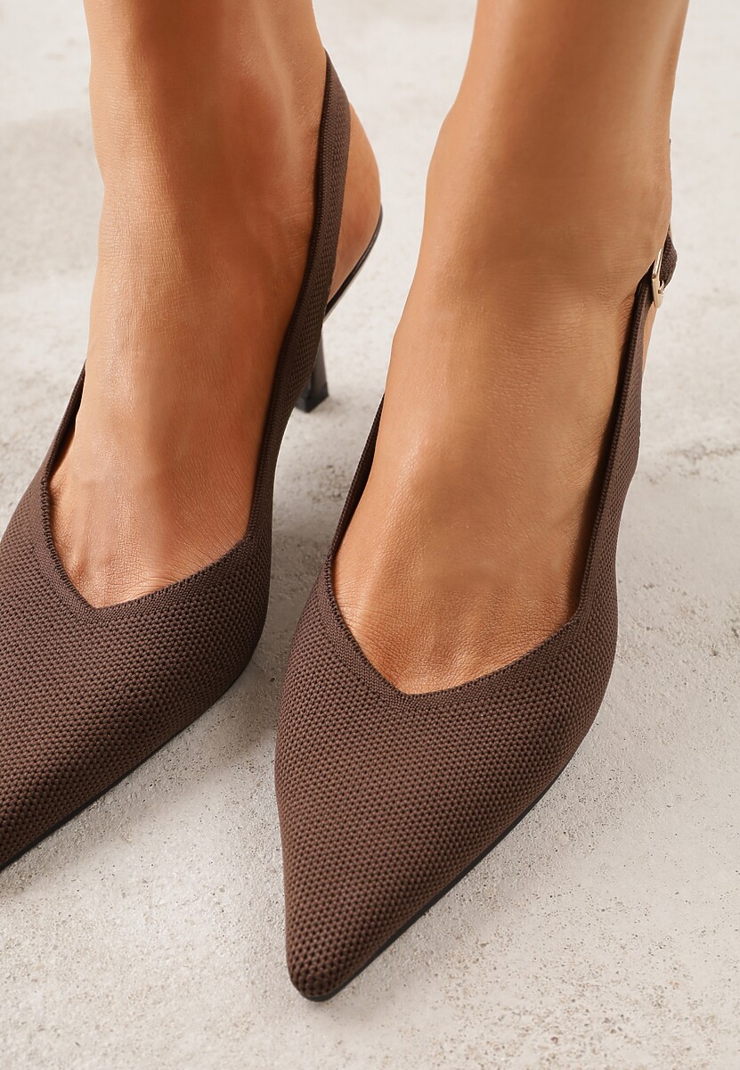 Brązowe Plecione Sandały na Szpilce Savapheme 3