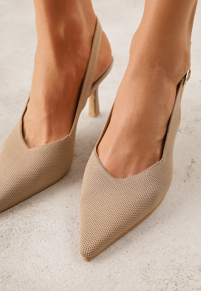 Ciemnobeżowe Plecione Sandały na Szpilce Savapheme 3