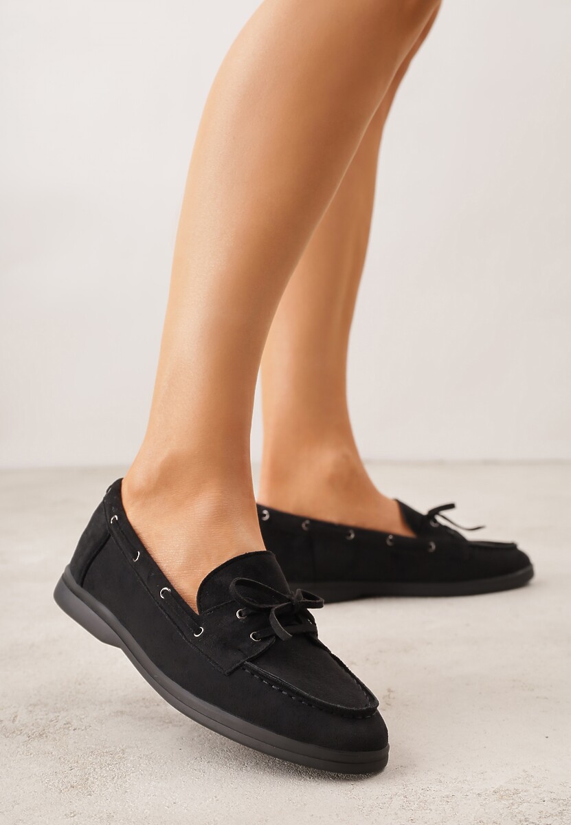 Czarne Mokasyny ze Sznurkiem i Kokardą Samiphia 1