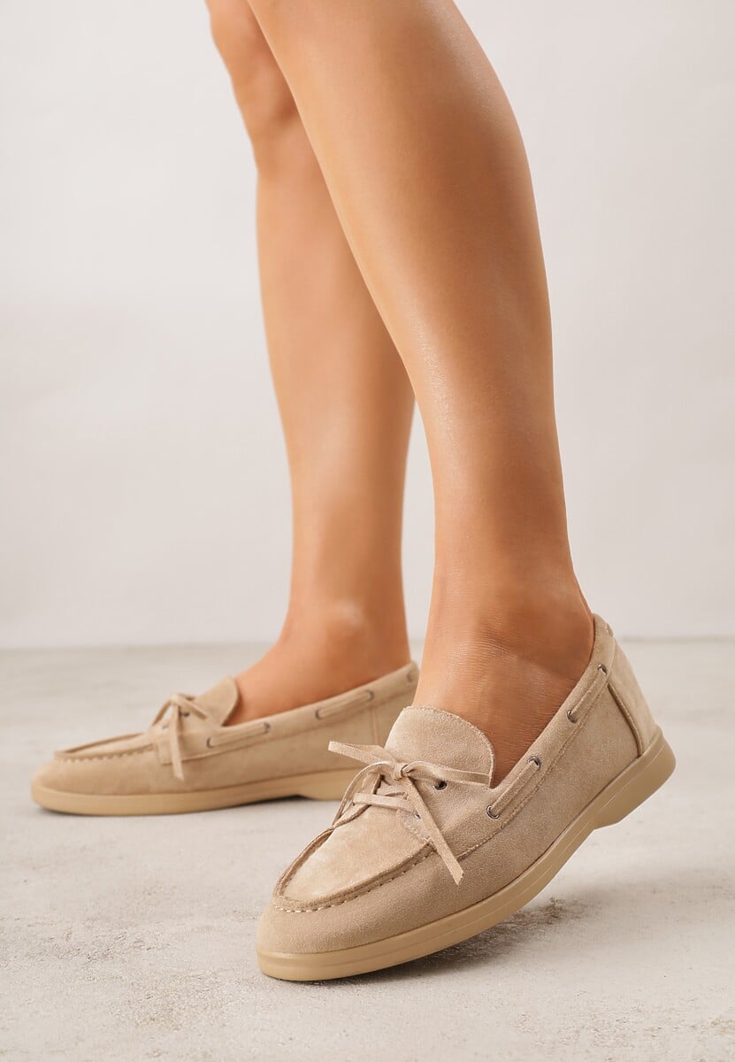 Ciemnobeżowe Mokasyny ze Sznurkiem i Kokardą Samiphia 1