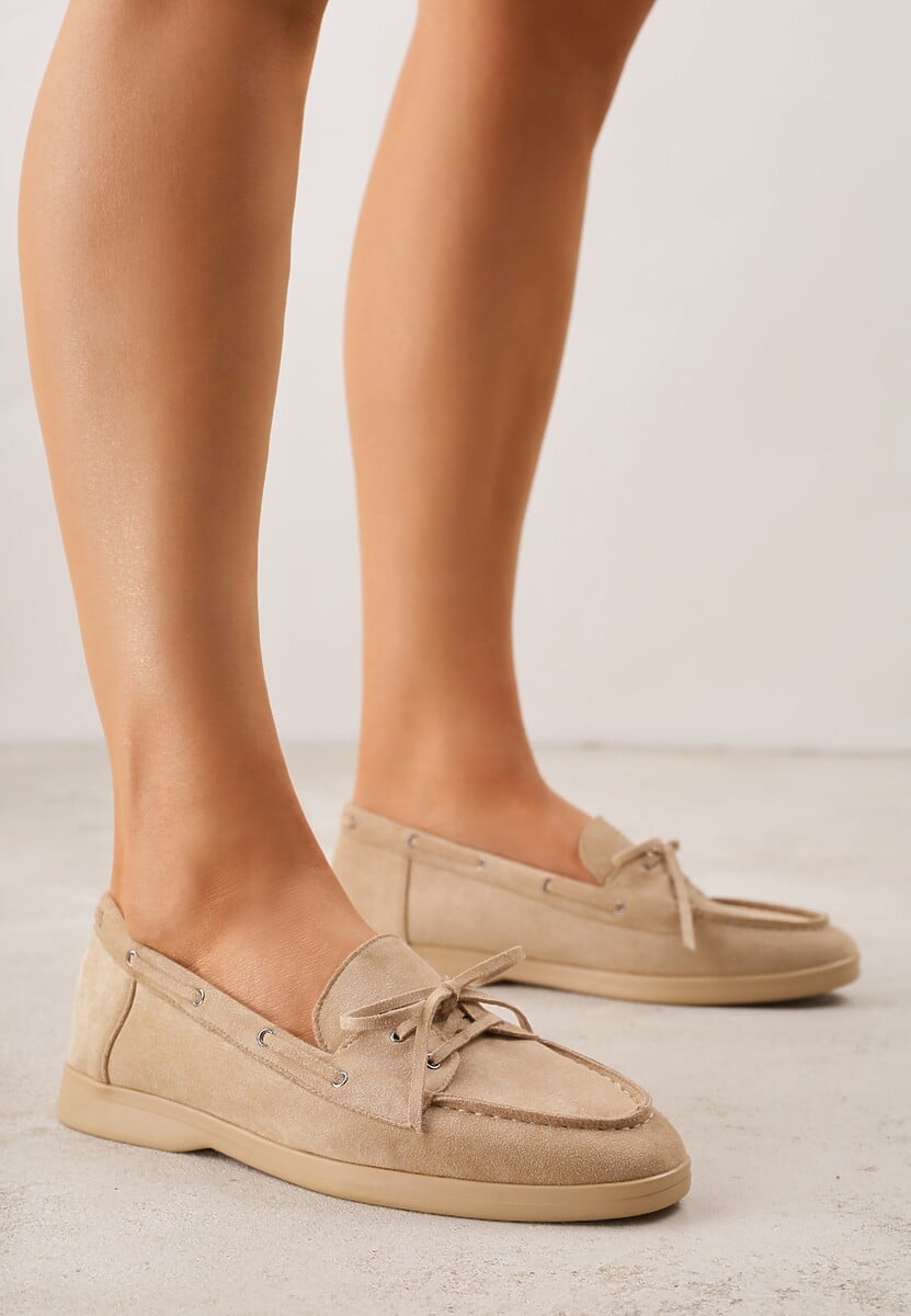 Ciemnobeżowe Mokasyny ze Sznurkiem i Kokardą Samiphia 2