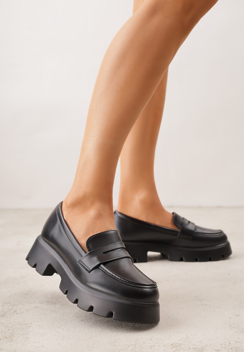 Czarne Mokasyny na Platformie z Tłoczeniem Guinelle 1