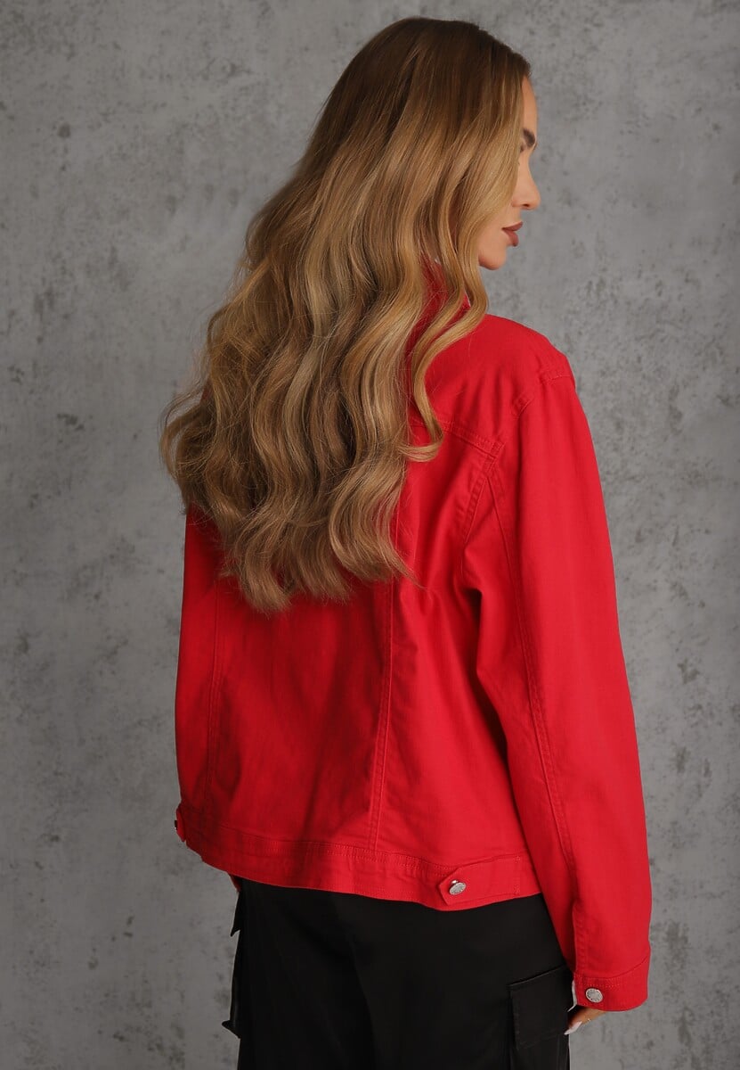 Czerwona Jeansowa Kurtka z Bawełny Perilopei 3