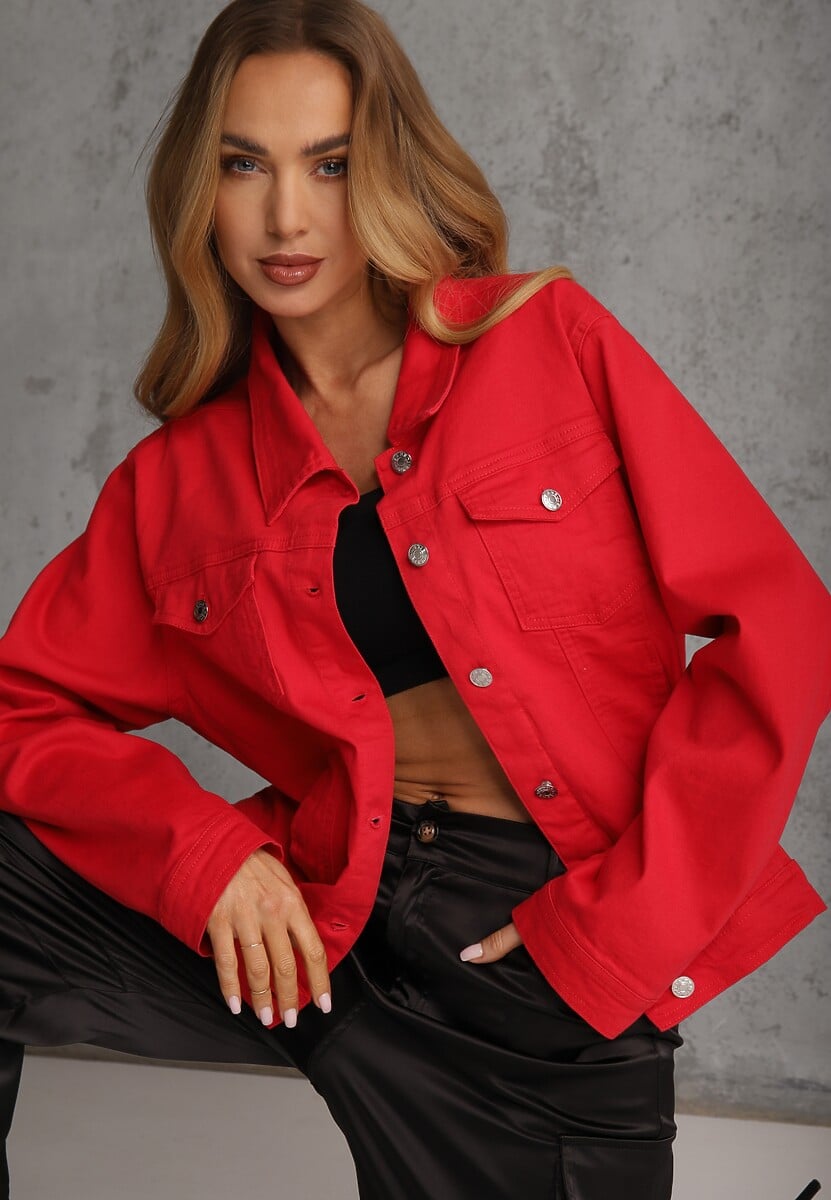 Czerwona Jeansowa Kurtka z Bawełny Perilopei 1