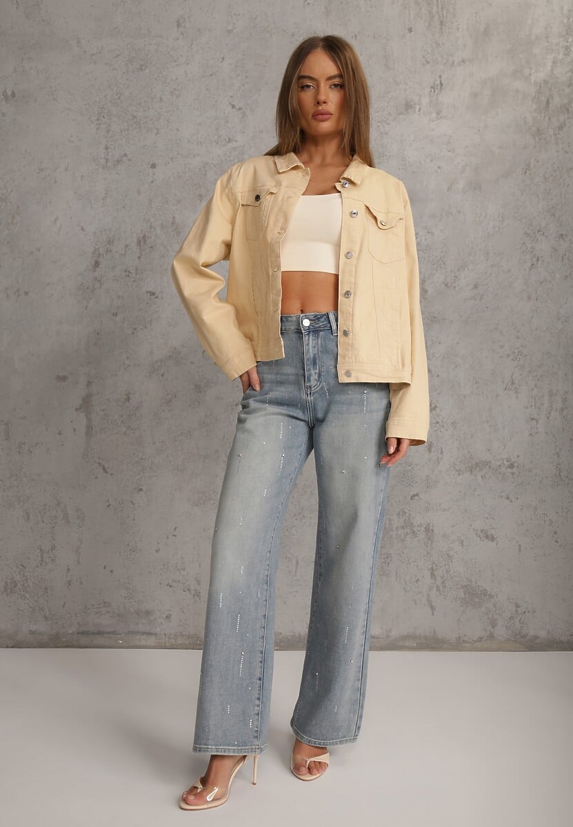 Beżowa Jeansowa Kurtka z Bawełny Perilopei 2