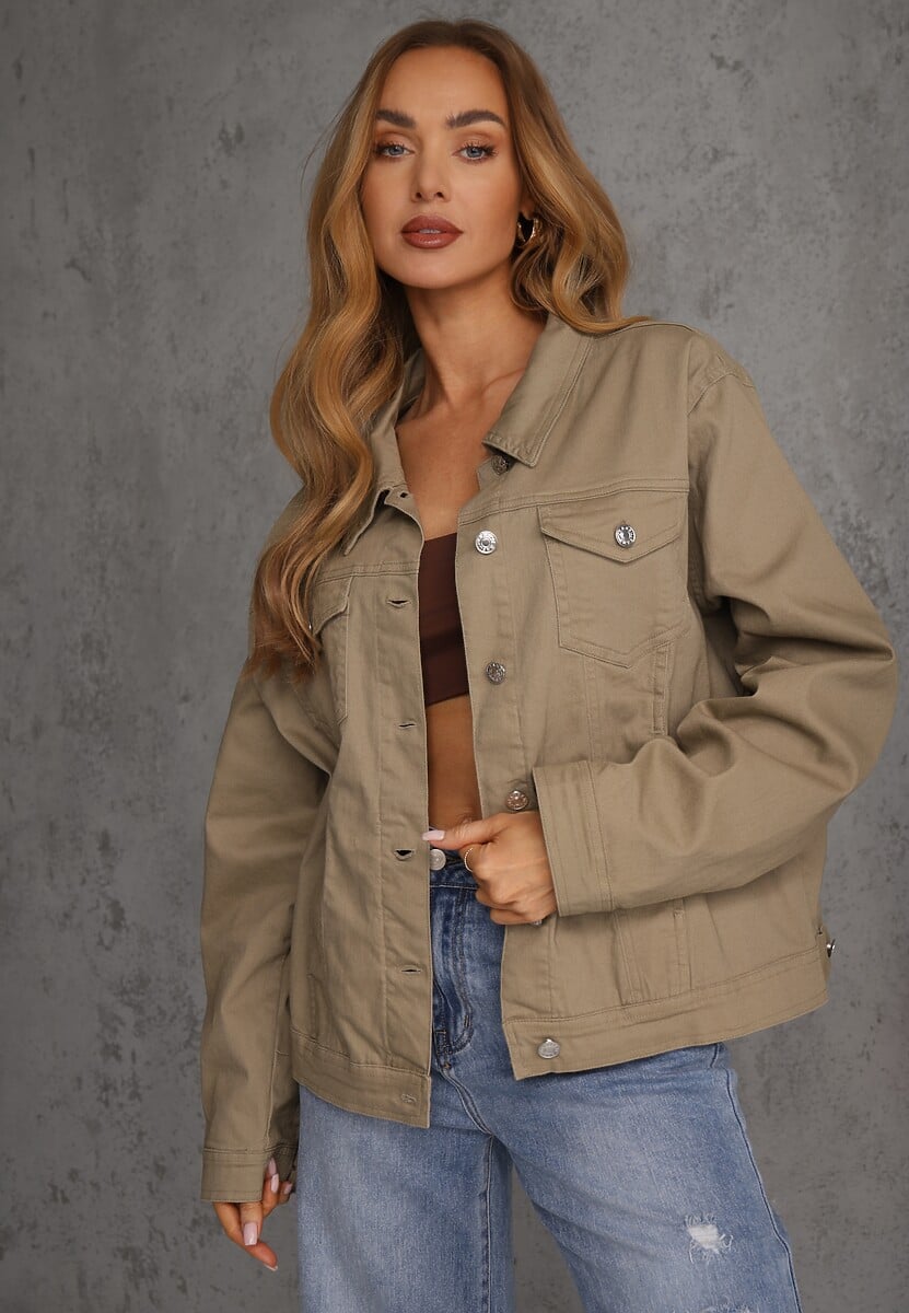 Ciemnobeżowa Jeansowa Kurtka z Bawełny Perilopei 1