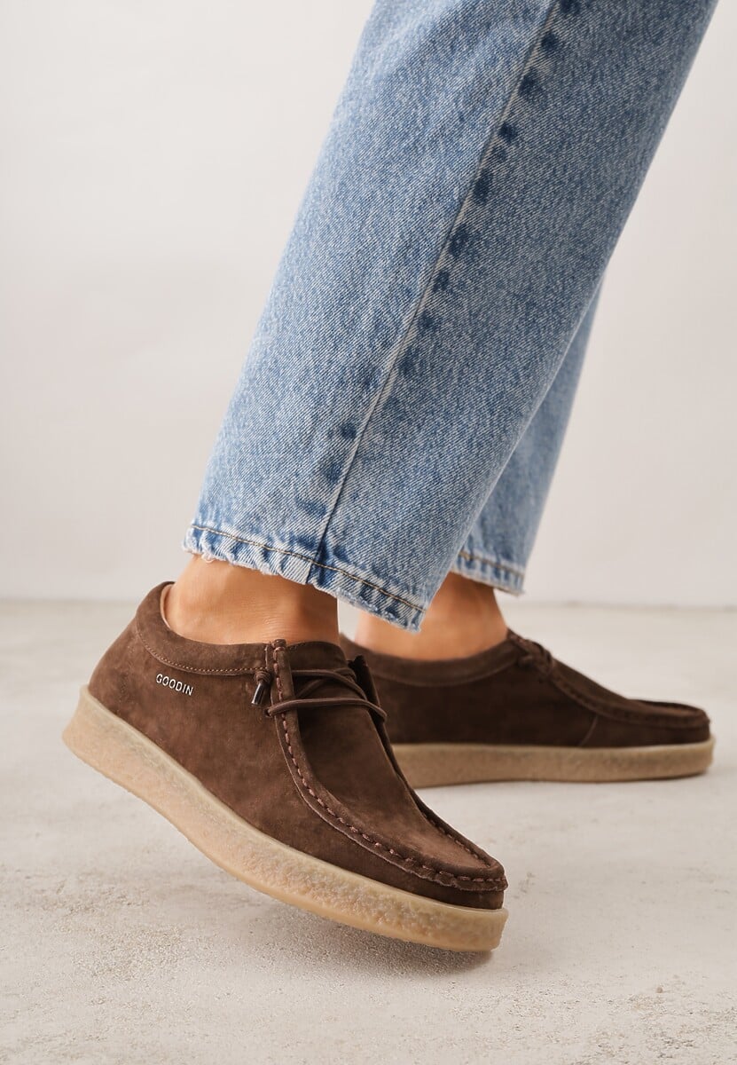 Brązowe Półbuty z Zamszu Naturalnego ze Skórzaną Wkładką i Przeszyciami Oaraneva 1