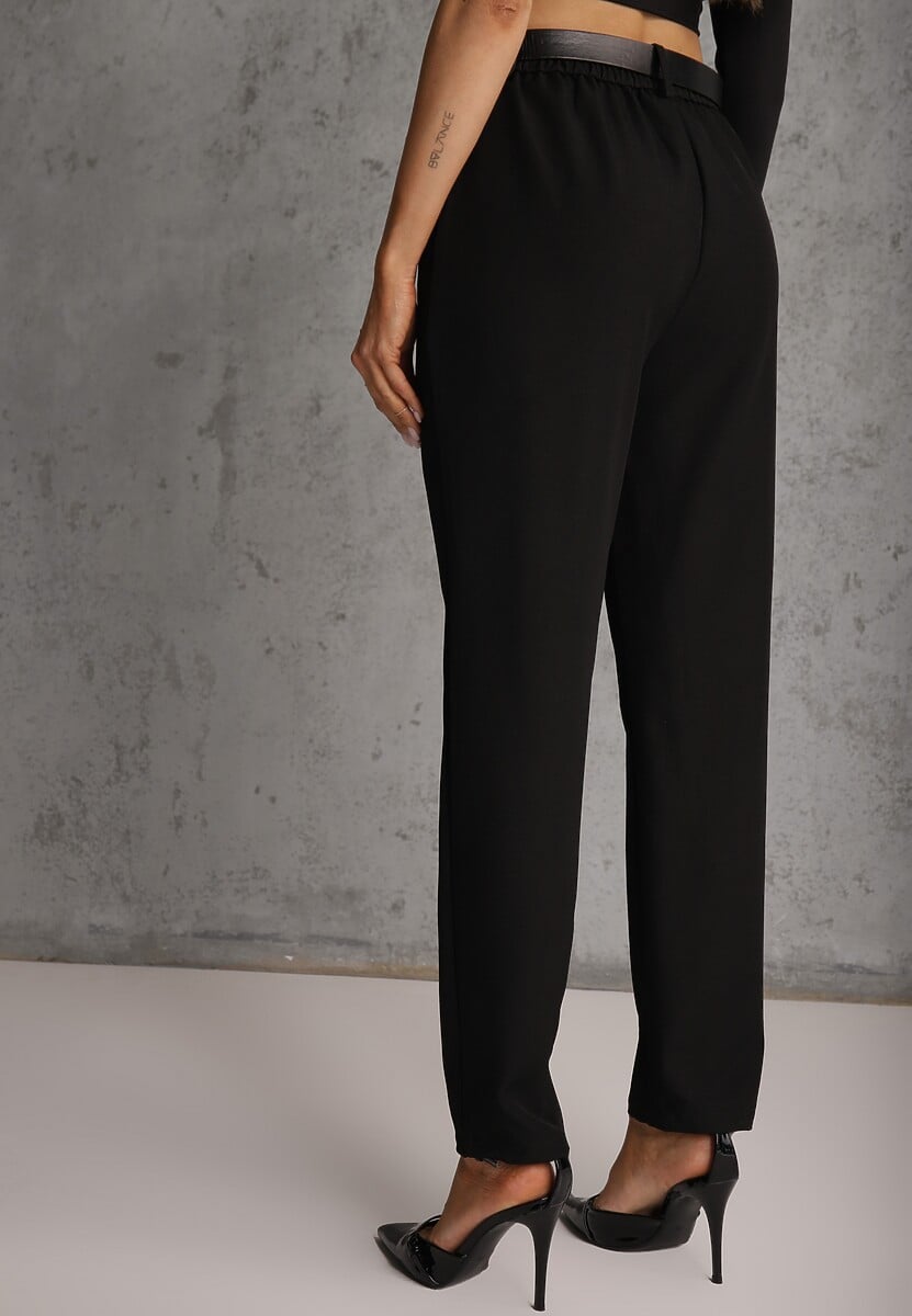 Czarne Spodnie High Waist o Fasonie Cygaretek z Paskiem ze Sprzączką Glaclea 3