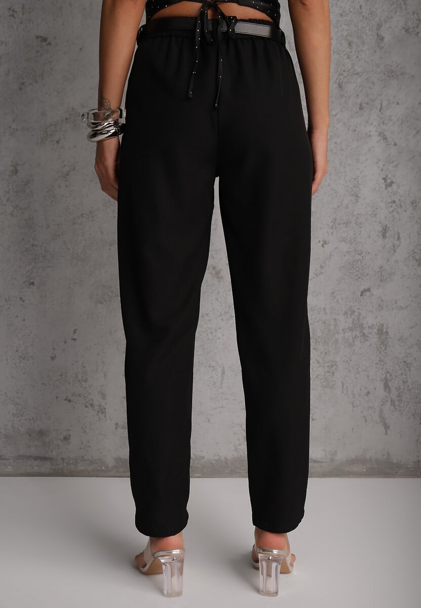 Czarne Spodnie Cygaretki High Waist z Paskiem z Klamrą w Kształcie Półksięzyca Vikinai 3