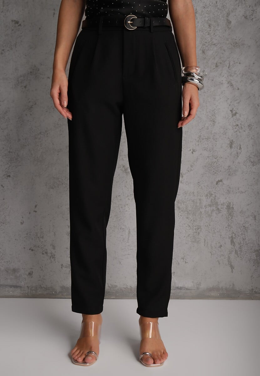 Czarne Spodnie Cygaretki High Waist z Paskiem z Klamrą w Kształcie Półksięzyca Vikinai 1