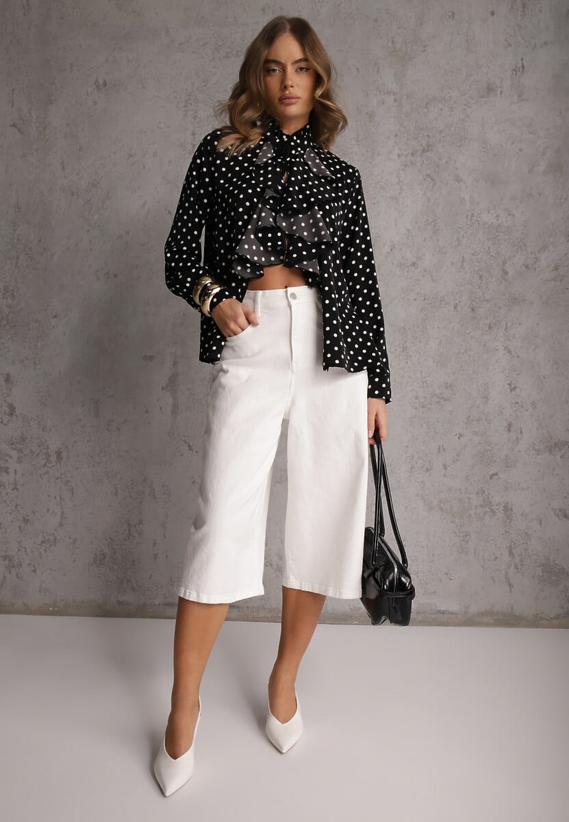 Czarna Falbaniasta Koszula z Wiskozy w Kropki ze Stójką Aegista 2