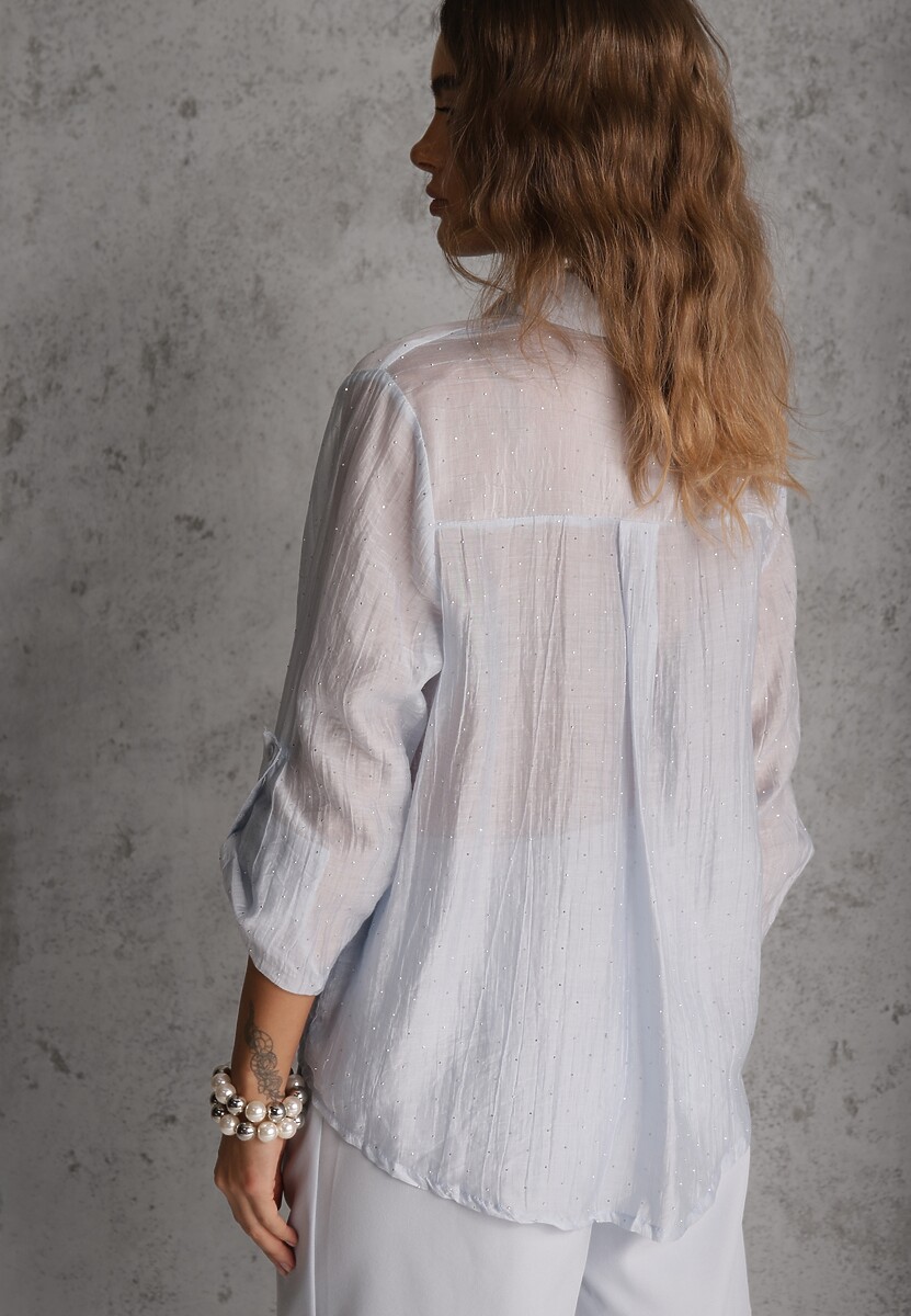 Niebieska Prześwitująca Koszula z Cyrkoniami Arialle 3