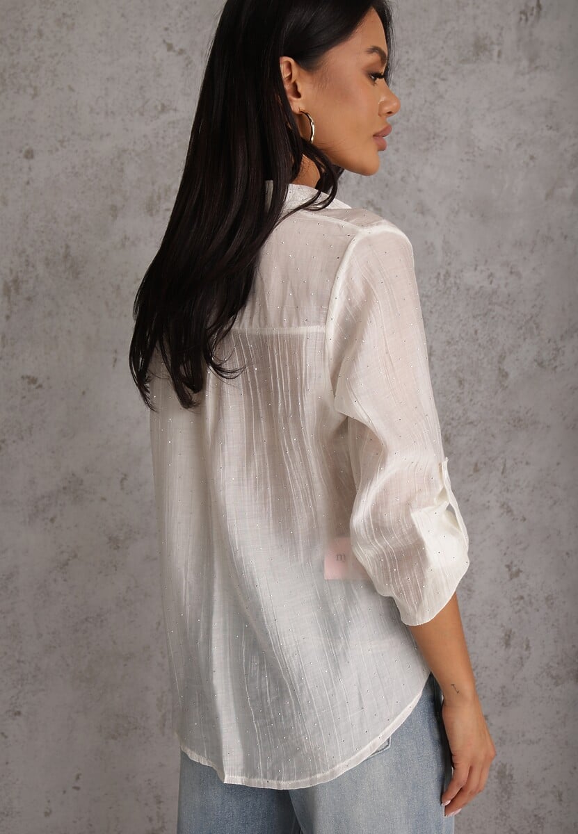 Jasnobeżowa Prześwitująca Koszula z Cyrkoniami Arialle 3