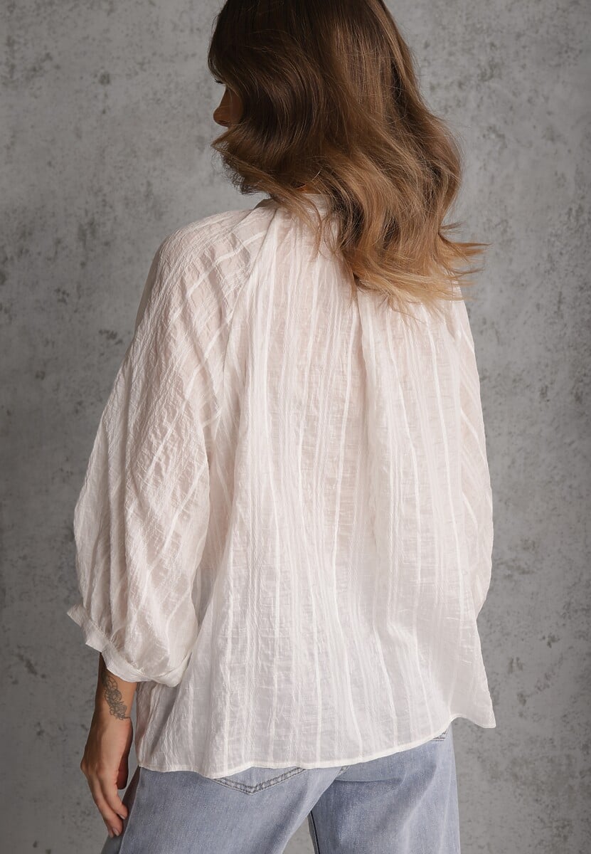 Biała Wiązana Bluzka w Stylu Boho z Tencelu z Koralikami i Koronką Helotis 3